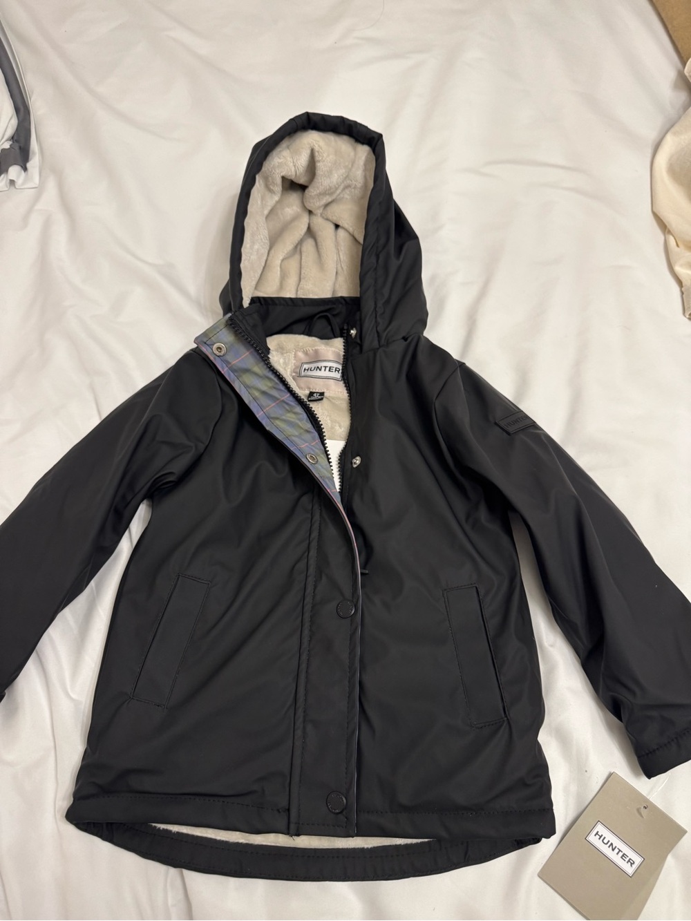 Hunter Black Jacket with Cream Fleece Hood Lining